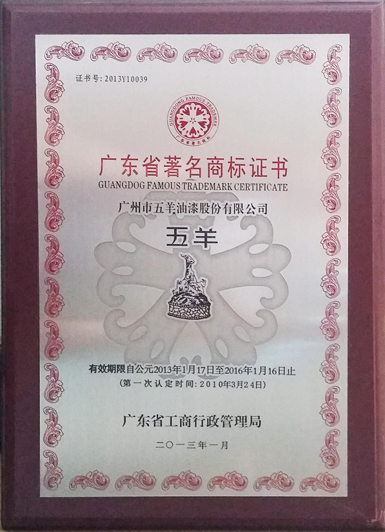 Guangdong famous trademark certificate